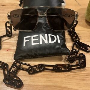 Fendi Black Sunglasses with Logo Chain